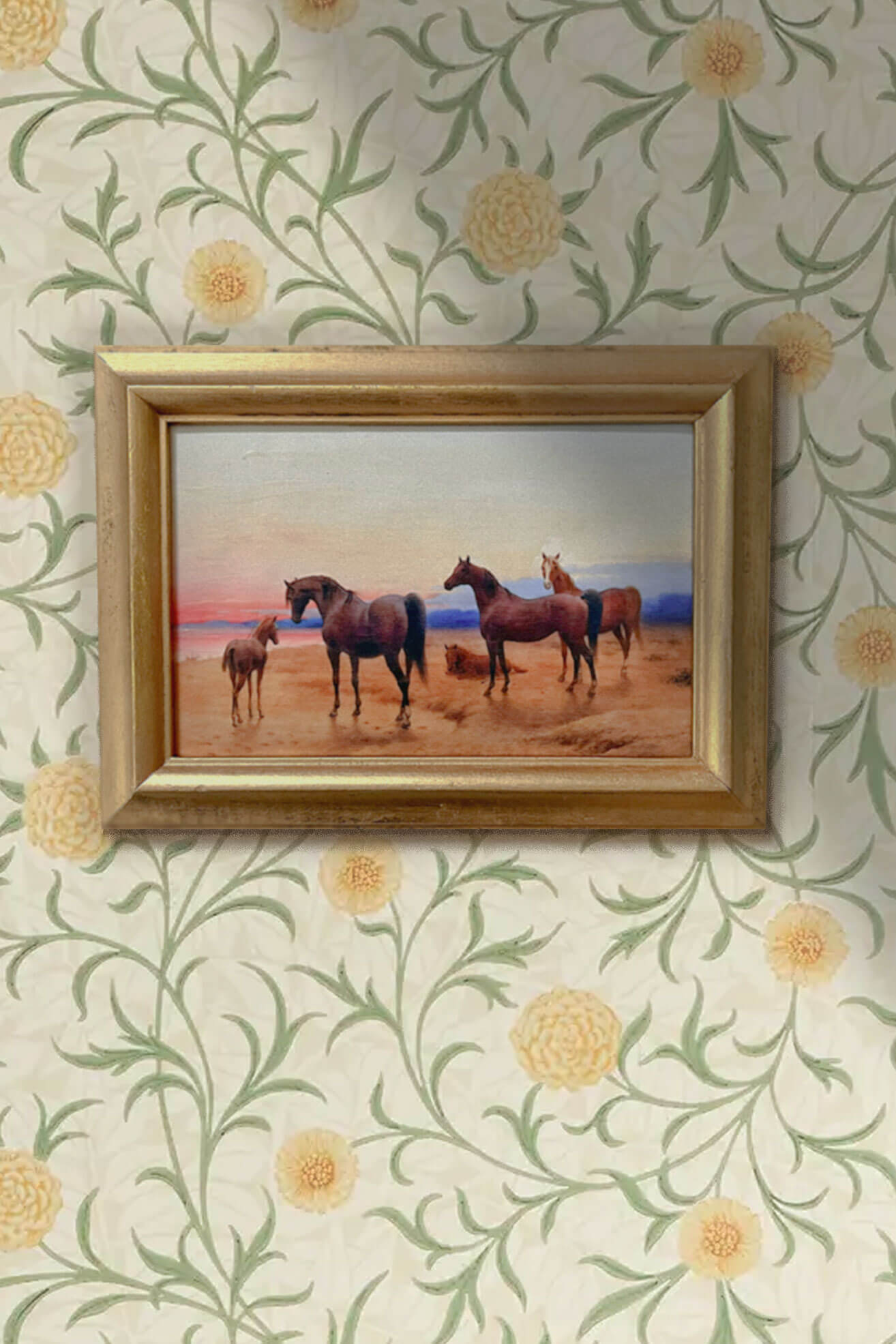 Horses Sunrise View Framed Art